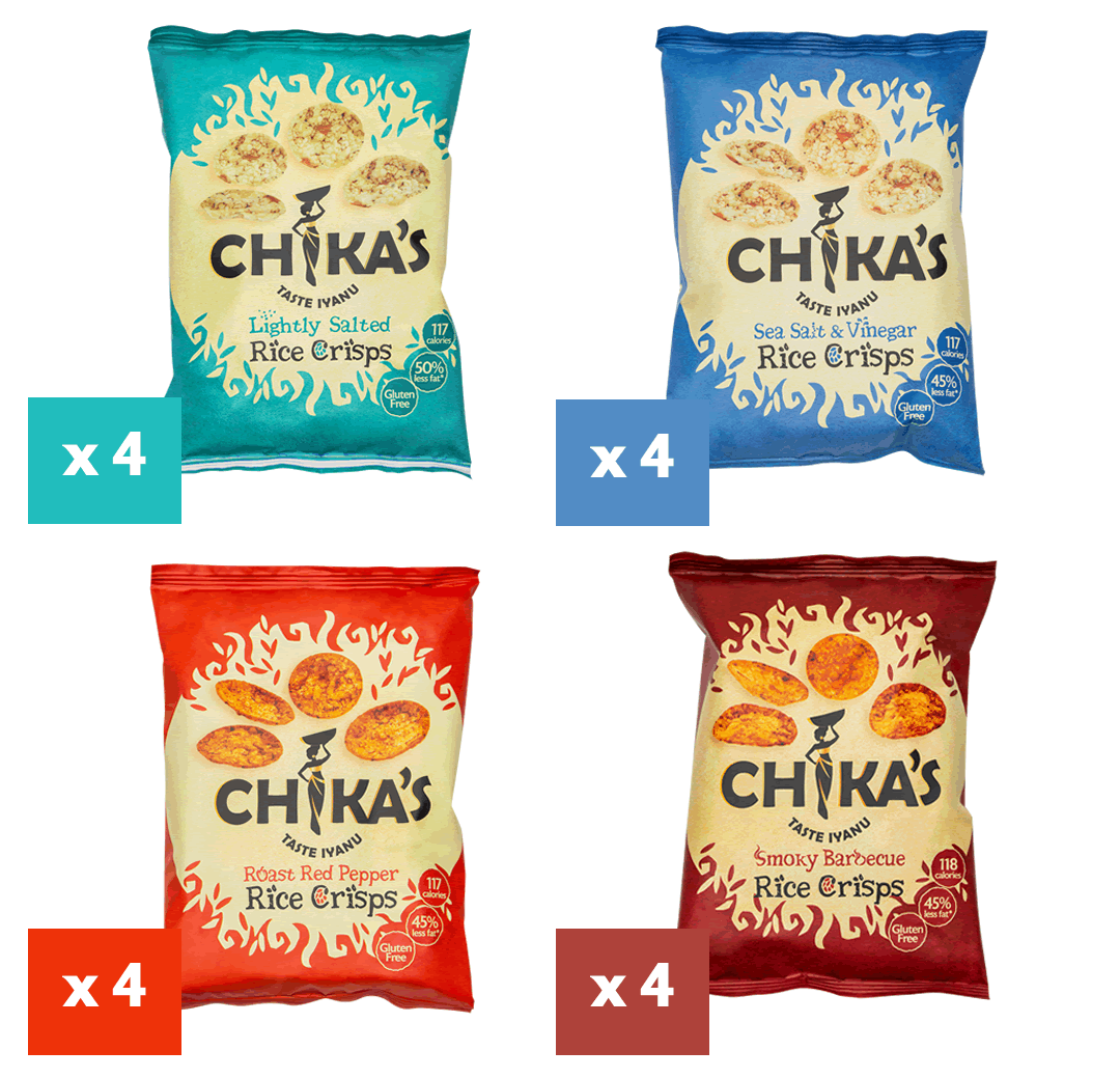CHIKA'S Wholegrain Rice Crisps Mixed Box 16 Packs