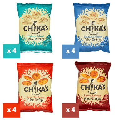 CHIKA'S Wholegrain Rice Crisps Mixed Box 16 Packs