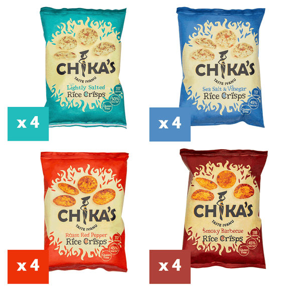 CHIKA'S Wholegrain Rice Crisps Mixed Box 16 Packs