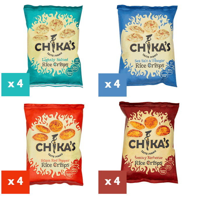 CHIKA'S Wholegrain Rice Crisps Mixed Box 16 Packs