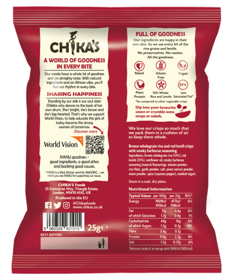 Smoky Barbecue Wholegrain Rice Crisps 25g X 16 pieces