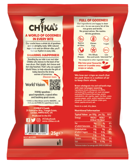 Roast Red Pepper Wholegrain Crisps 25g X 16 pieces