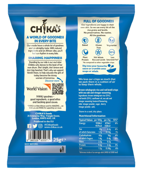 Salt & Vinegar Wholegrain Rice Crisps 25g X 16 pieces