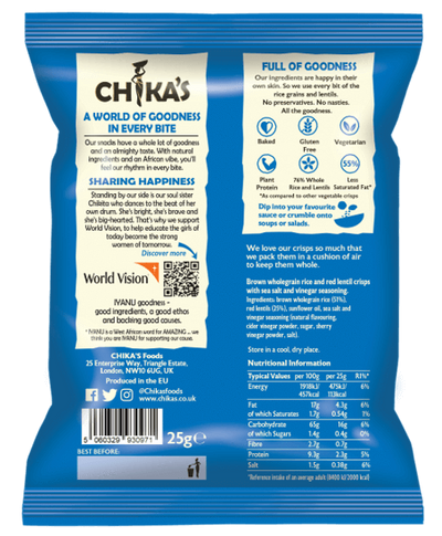 Salt & Vinegar Wholegrain Rice Crisps 25g X 16 pieces