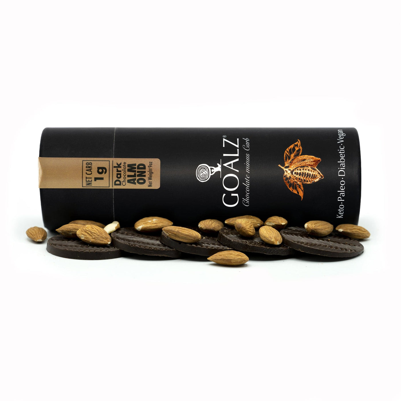 Horizontal Goalz Low Carb Chocolate box with Chocolate barks and Almonds