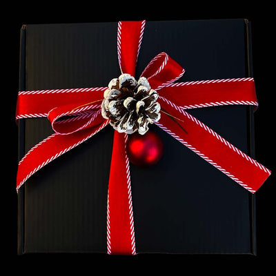 Black Sugar-Free Chocolate Gift Box with red and white ribbon 