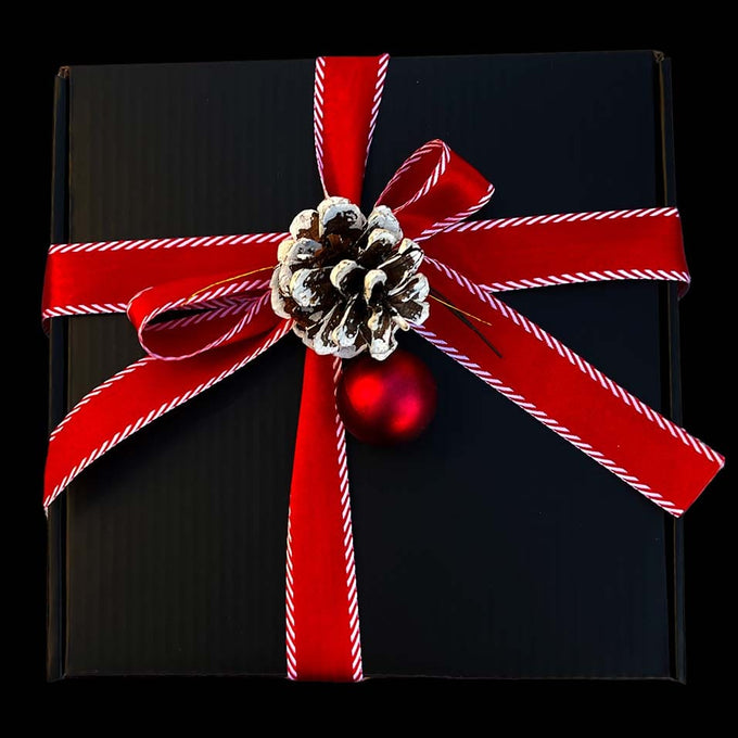 Black Sugar-Free Chocolate Gift Box with red and white ribbon 
