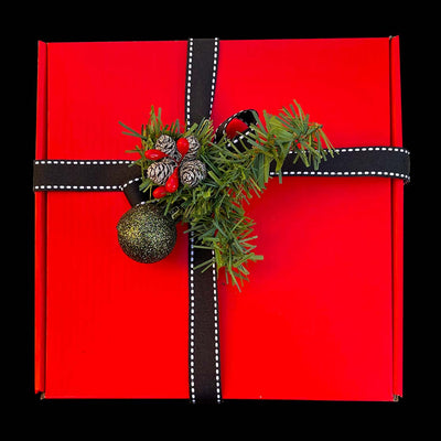 Red Sugar-Free Chocolate Gift Box with black and white ribbon